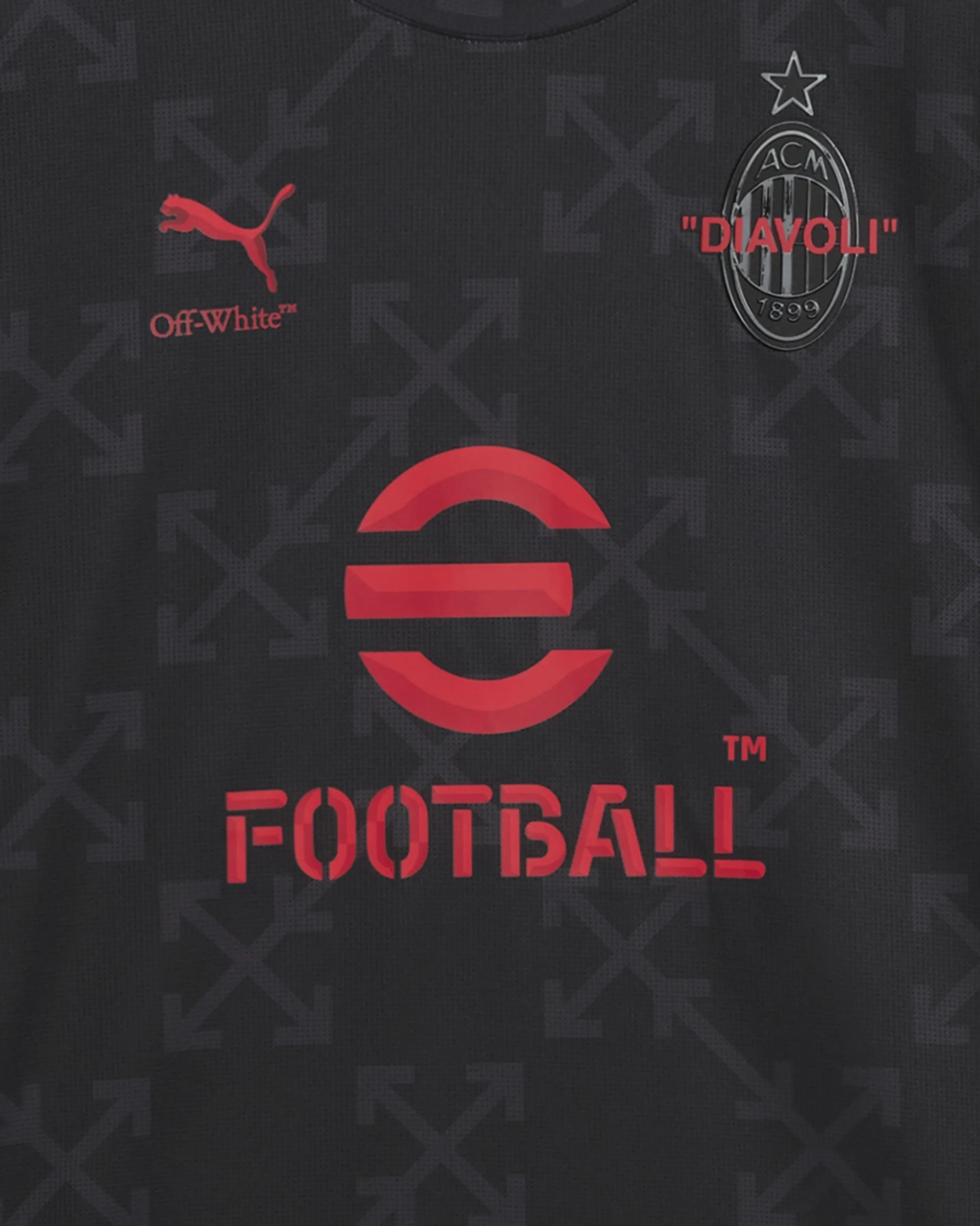 Herren AC Milan x Off-White Vorbereitungstrikot Schwarz / Rot