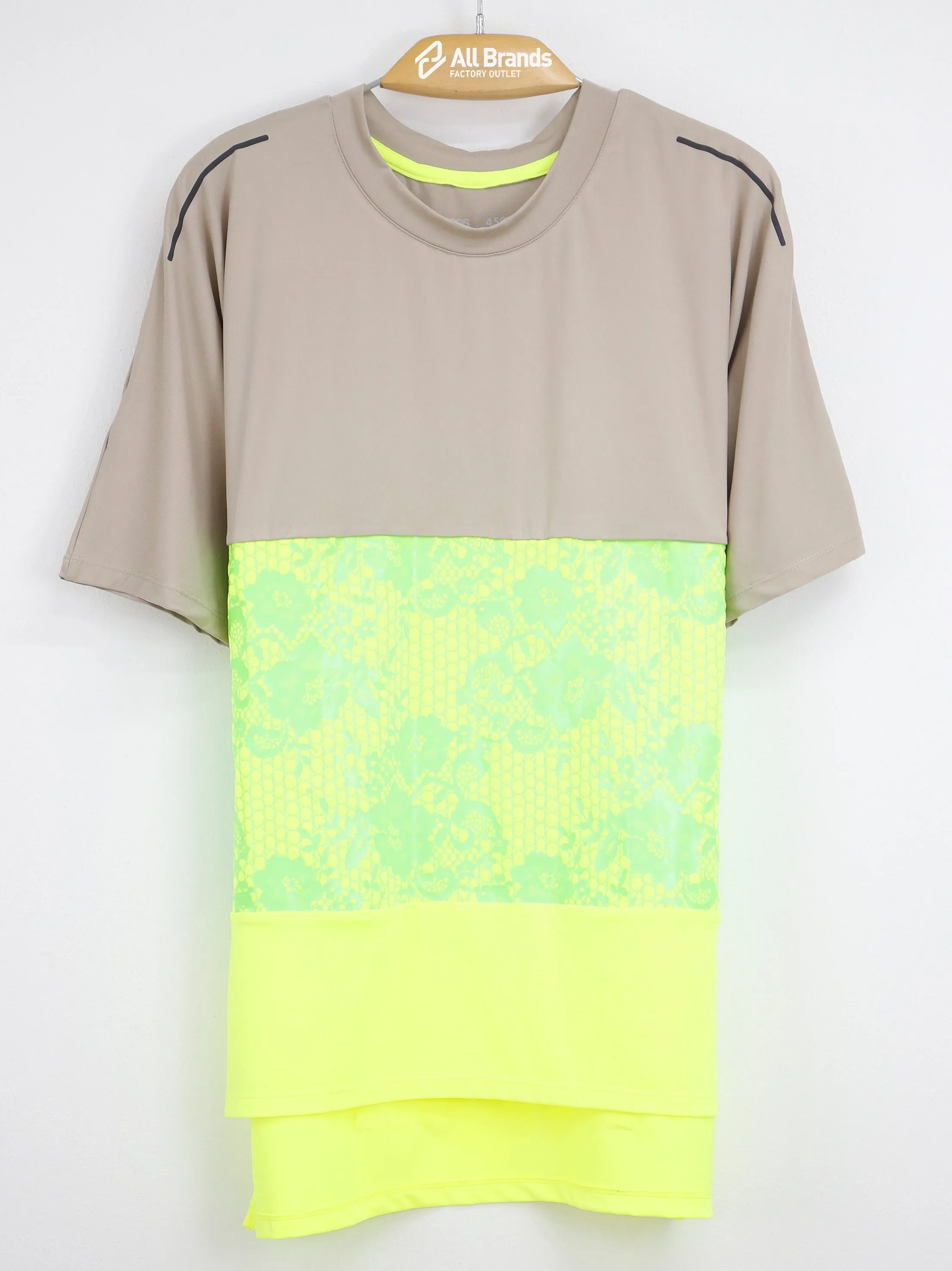 Herren Sport T-Shirt mit Blumenprint, Beige/Hellgrün