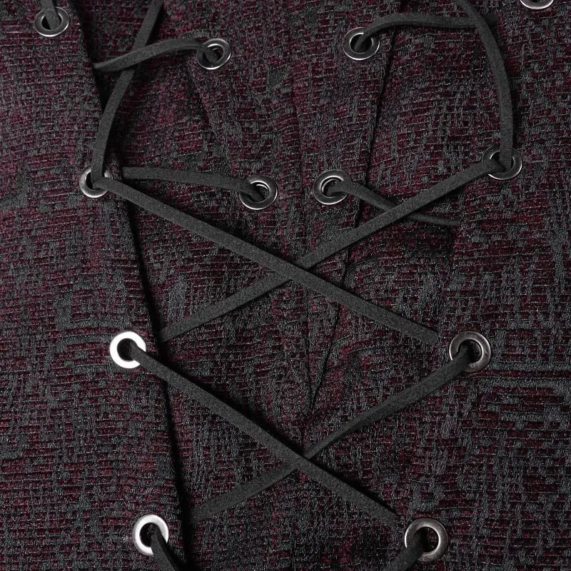 Herren Steampunk Weste mit Frontreißverschluss und Schnürung im Jacquard-Design