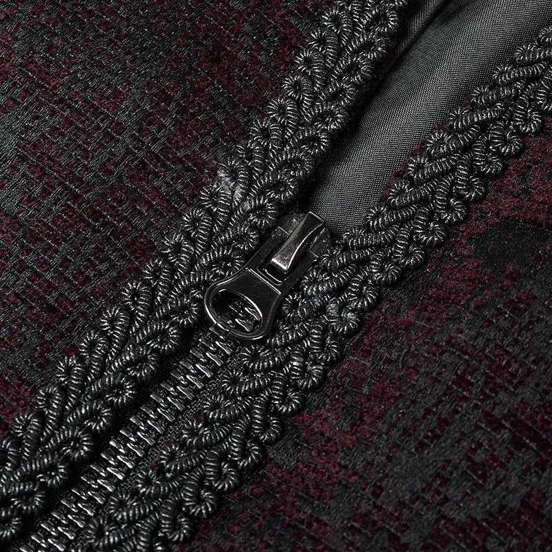 Herren Steampunk Weste mit Frontreißverschluss und Schnürung im Jacquard-Design
