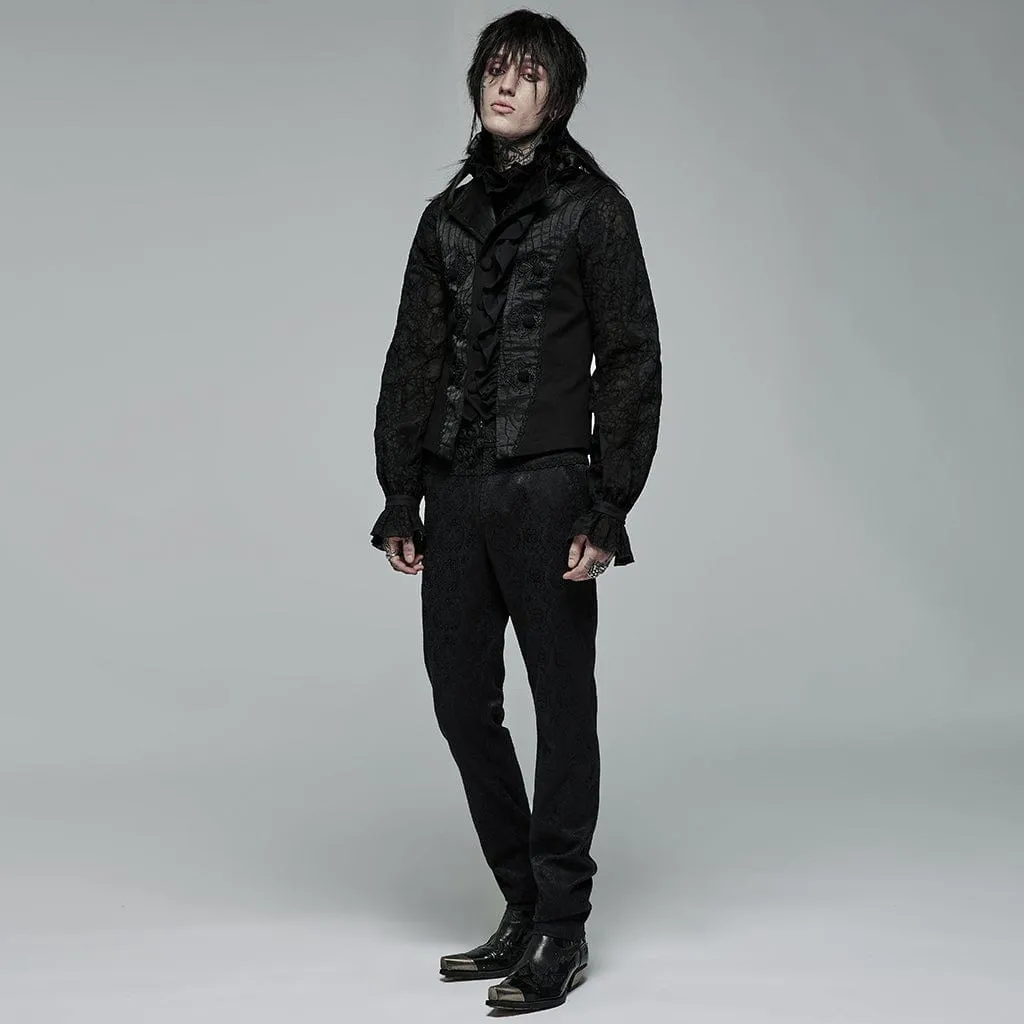 Herren-Gothic-Weste mit floraler Stickerei und Rüschen