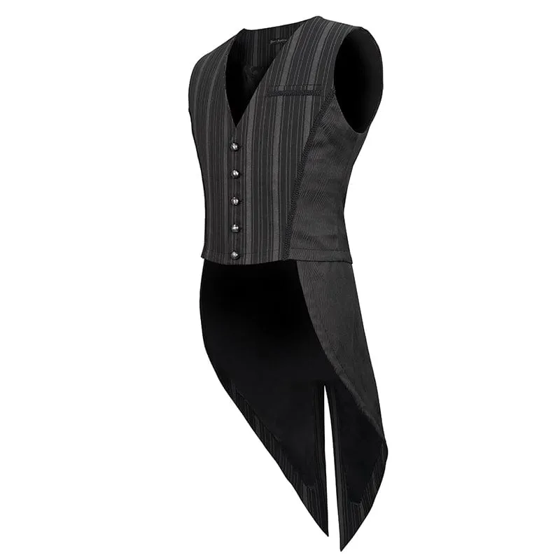 Herren Gothic Streifen Weste Schwarz mit abnehmbarer Schwalbenschwanz