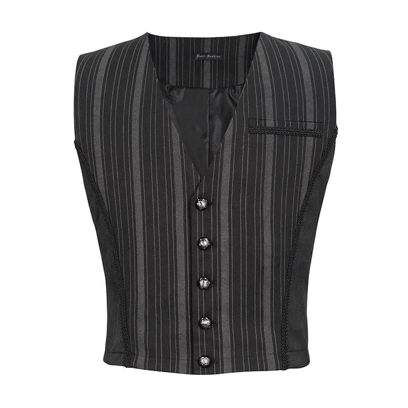 Herren Gothic Streifen Weste Schwarz mit abnehmbarer Schwalbenschwanz