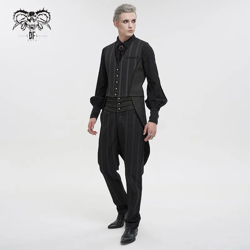 Herren Gothic Streifen Weste Schwarz mit abnehmbarer Schwalbenschwanz