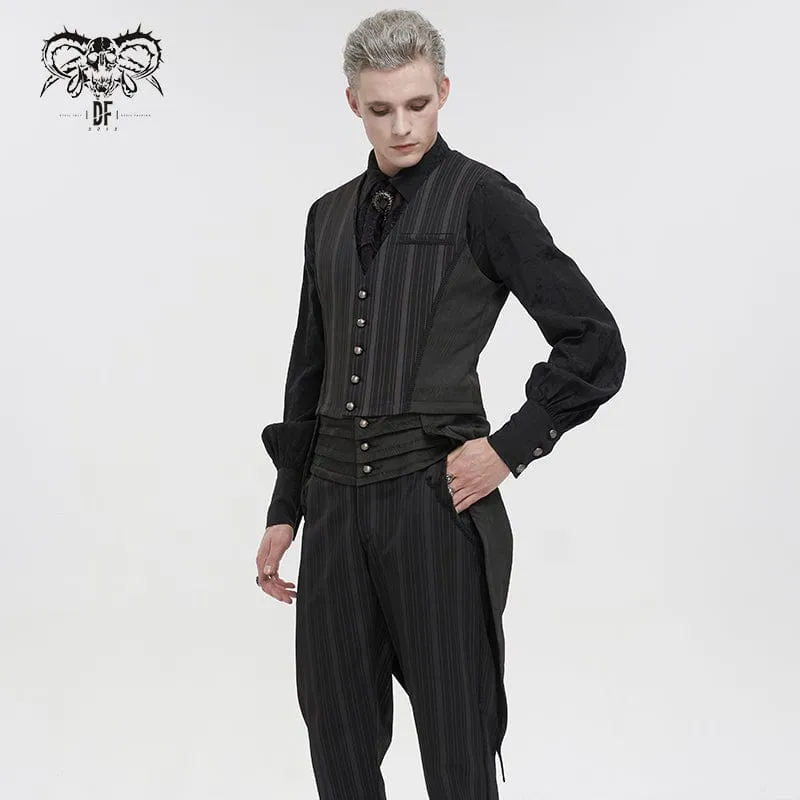 Herren Gothic Streifen Weste Schwarz mit abnehmbarer Schwalbenschwanz