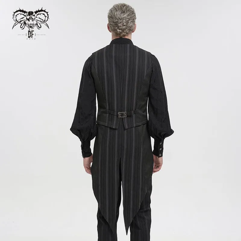 Herren Gothic Streifen Weste Schwarz mit abnehmbarer Schwalbenschwanz