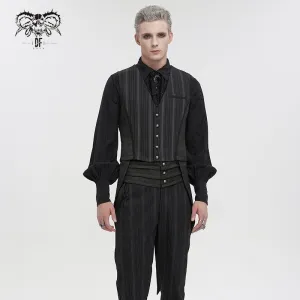 Herren Gothic Streifen Weste Schwarz mit abnehmbarer Schwalbenschwanz