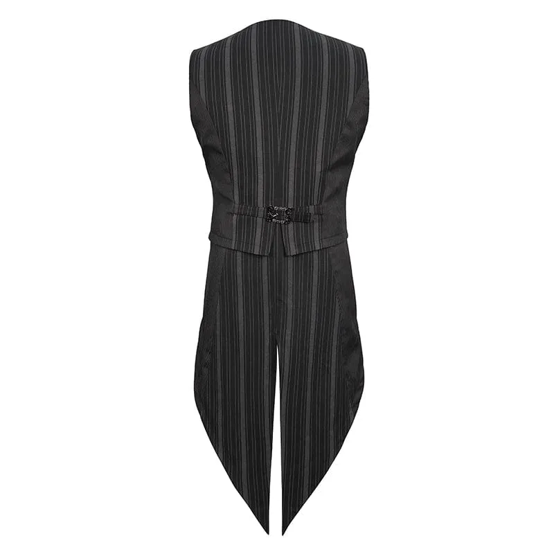 Herren Gothic Streifen Weste Schwarz mit abnehmbarer Schwalbenschwanz