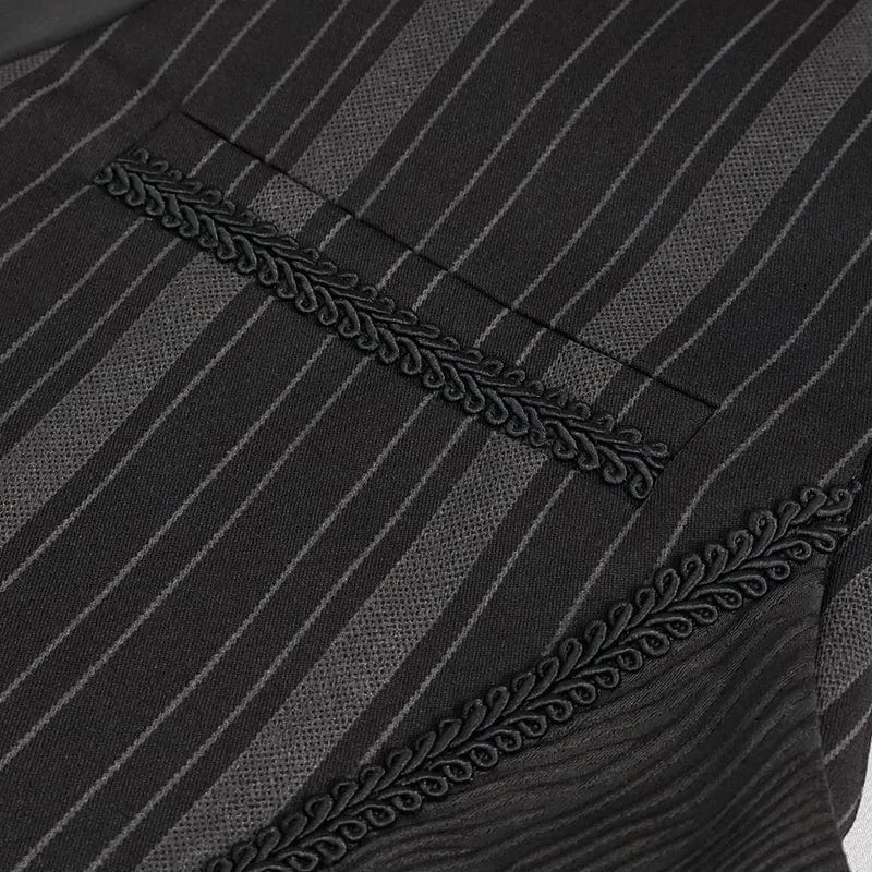 Herren Gothic Streifen Weste Schwarz mit abnehmbarer Schwalbenschwanz