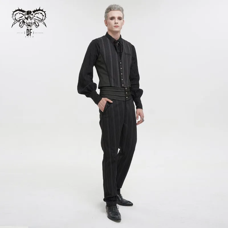 Herren Gothic Streifen Weste Schwarz mit abnehmbarer Schwalbenschwanz