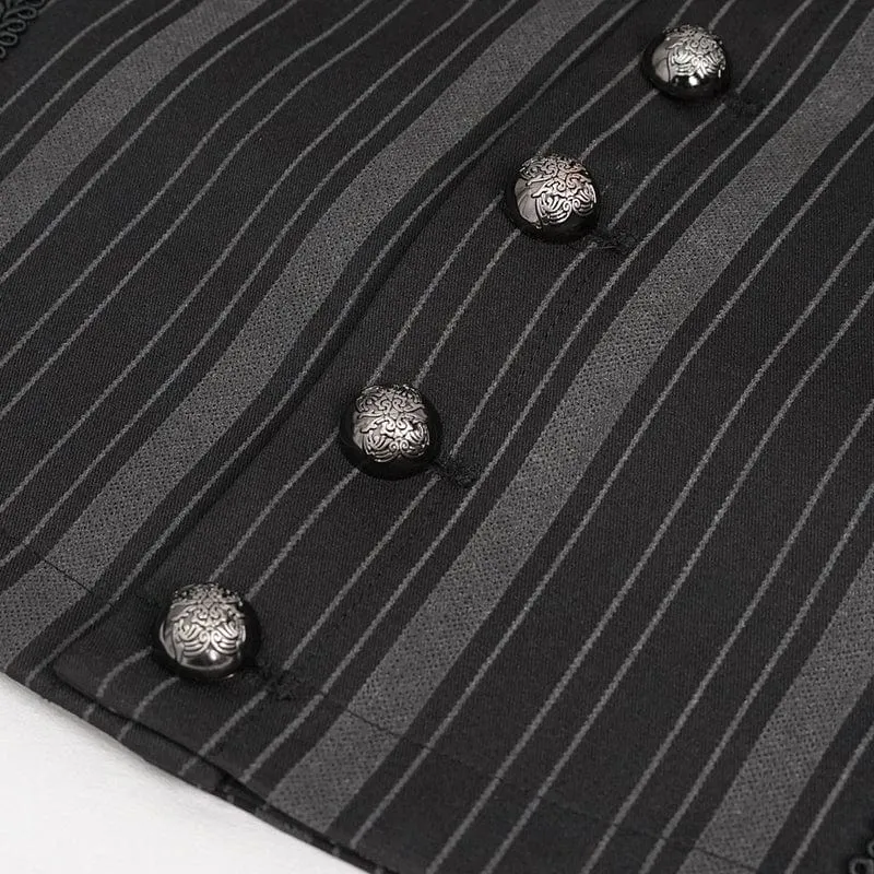 Herren Gothic Streifen Weste Schwarz mit abnehmbarer Schwalbenschwanz