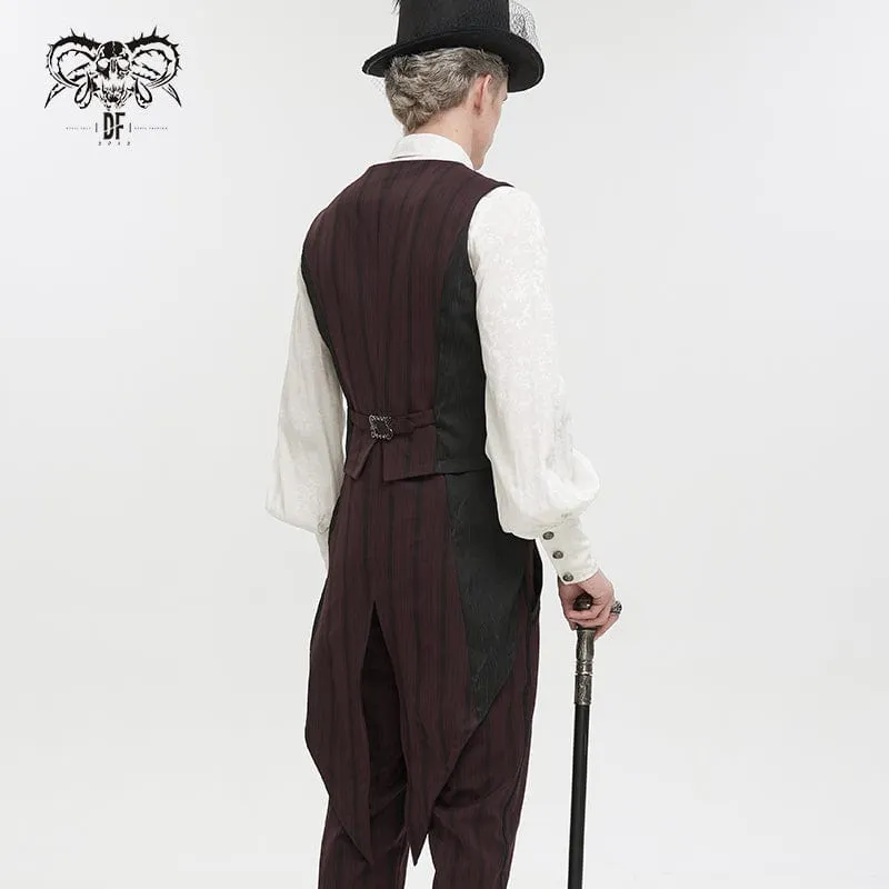 Herren Gothic Streifen Weste Rot mit abnehmbarer Schwalbenschwanz