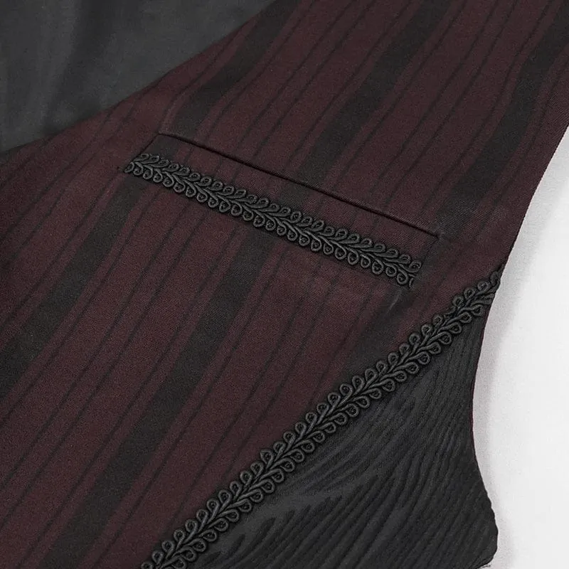 Herren Gothic Streifen Weste Rot mit abnehmbarer Schwalbenschwanz