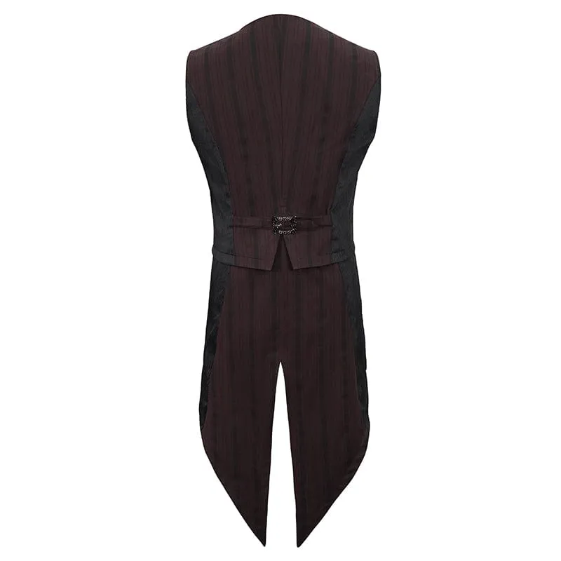 Herren Gothic Streifen Weste Rot mit abnehmbarer Schwalbenschwanz