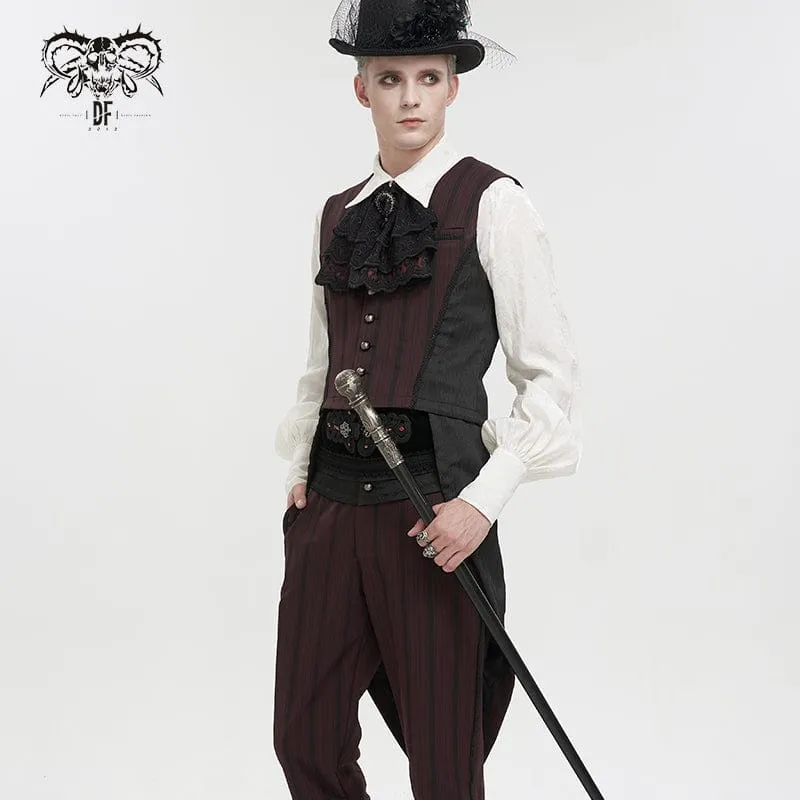 Herren Gothic Streifen Weste Rot mit abnehmbarer Schwalbenschwanz