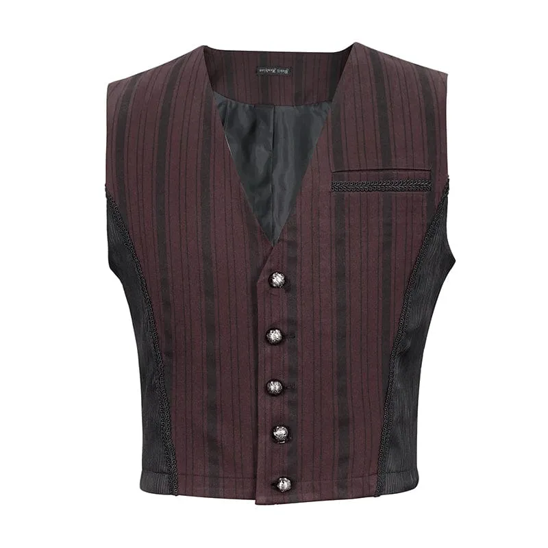 Herren Gothic Streifen Weste Rot mit abnehmbarer Schwalbenschwanz