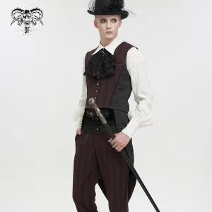 Herren Gothic Streifen Weste Rot mit abnehmbarer Schwalbenschwanz