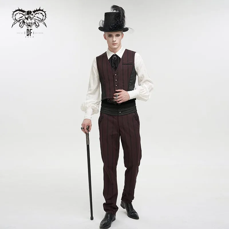 Herren Gothic Streifen Weste Rot mit abnehmbarer Schwalbenschwanz