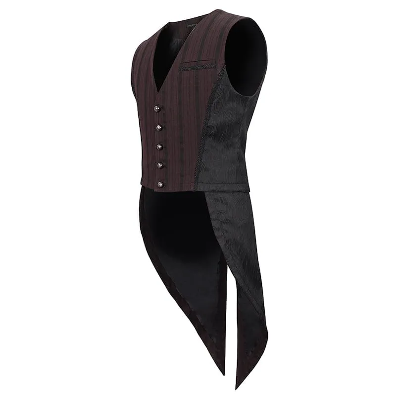 Herren Gothic Streifen Weste Rot mit abnehmbarer Schwalbenschwanz