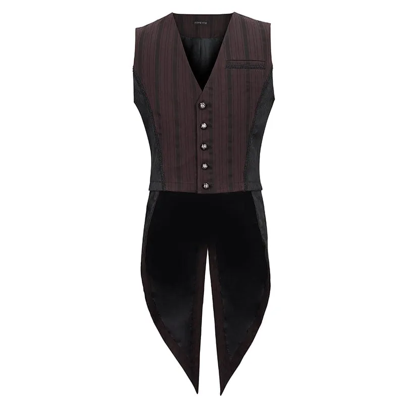 Herren Gothic Streifen Weste Rot mit abnehmbarer Schwalbenschwanz