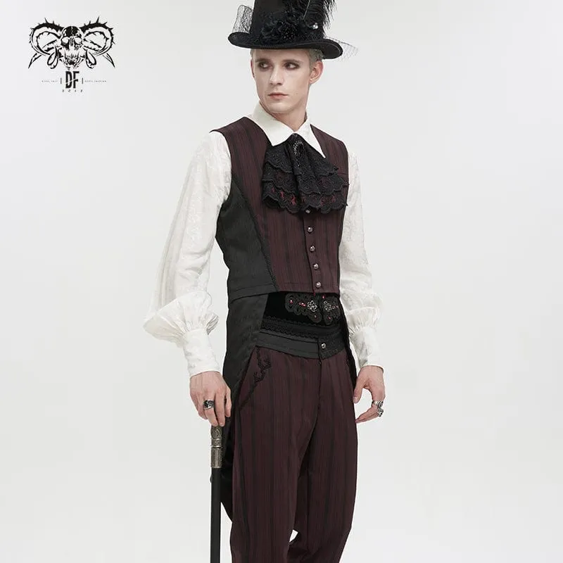 Herren Gothic Streifen Weste Rot mit abnehmbarer Schwalbenschwanz