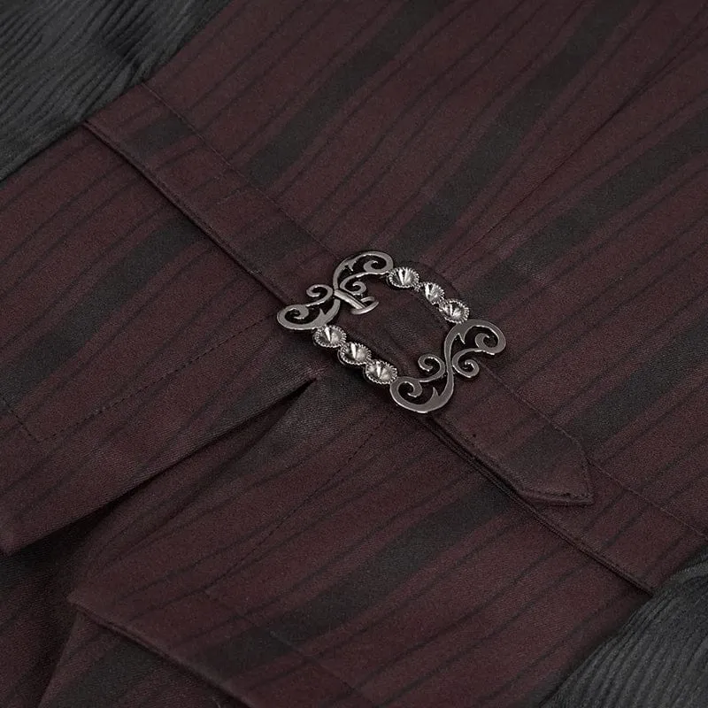 Herren Gothic Streifen Weste Rot mit abnehmbarer Schwalbenschwanz