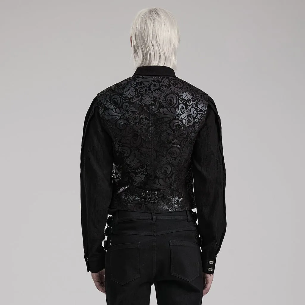 Herren Gothic V-Ausschnitt Blumenmuster Kunstleder-Weste