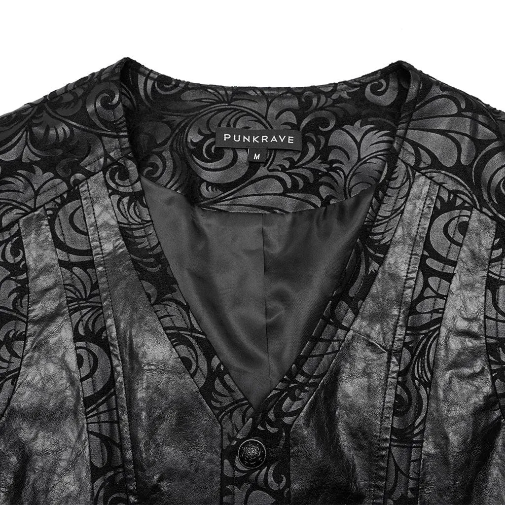 Herren Gothic V-Ausschnitt Blumenmuster Kunstleder-Weste