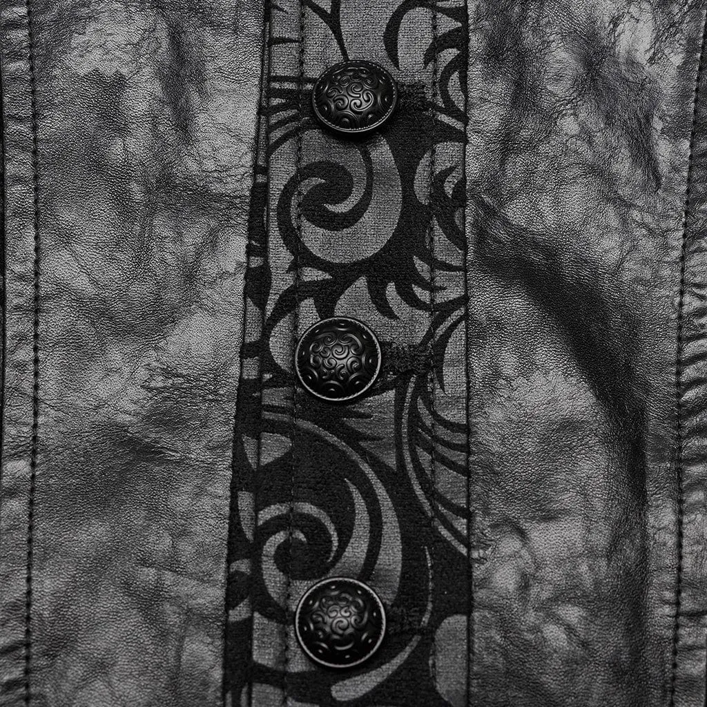 Herren Gothic V-Ausschnitt Blumenmuster Kunstleder-Weste