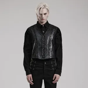 Herren Gothic V-Ausschnitt Blumenmuster Kunstleder-Weste