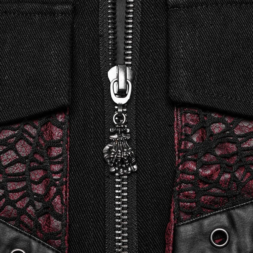 Herren-Punk-Vest aus Kunstleder mit großen Taschen in Schwarz-Rot