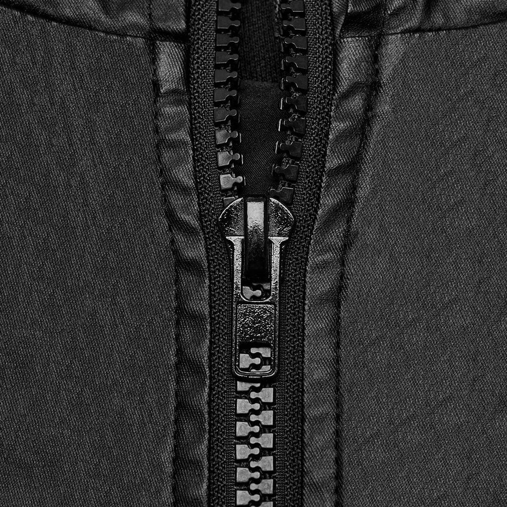 Herren Punk Mesh-Splice Kunstleder Weste mit Kapuze