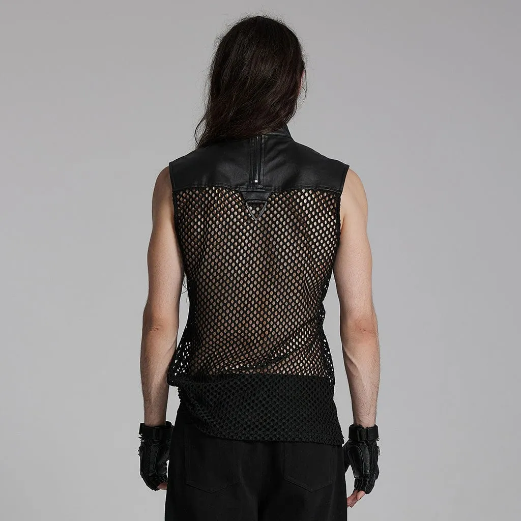 Herren Punk Mesh Dreiecks-Ösen Weste