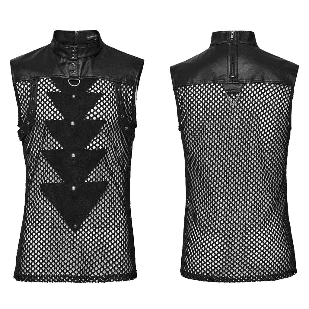 Herren Punk Mesh Dreiecks-Ösen Weste