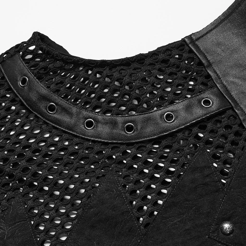 Herren Punk Mesh Dreiecks-Ösen Weste