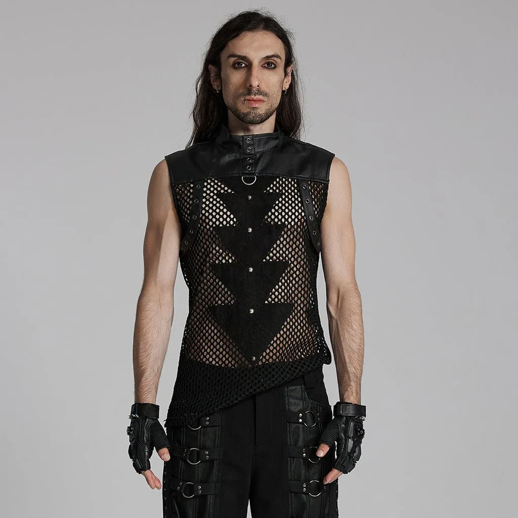 Herren Punk Mesh Dreiecks-Ösen Weste