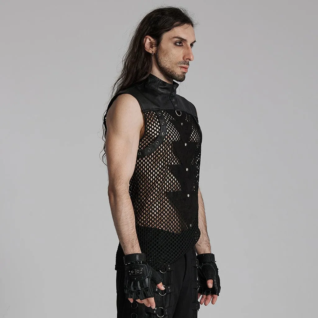Herren Punk Mesh Dreiecks-Ösen Weste