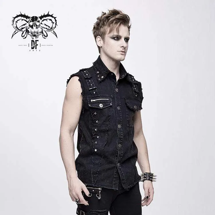 Herren-Punk-Weste mit Nieten und Rissen
