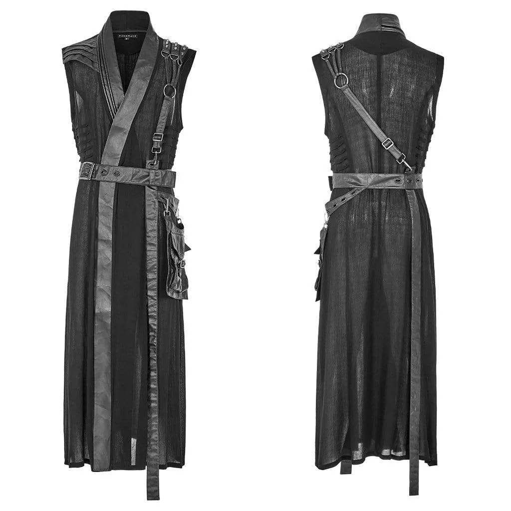 Herren Punk Ärmellose Japanische Krieger Lange Mäntel