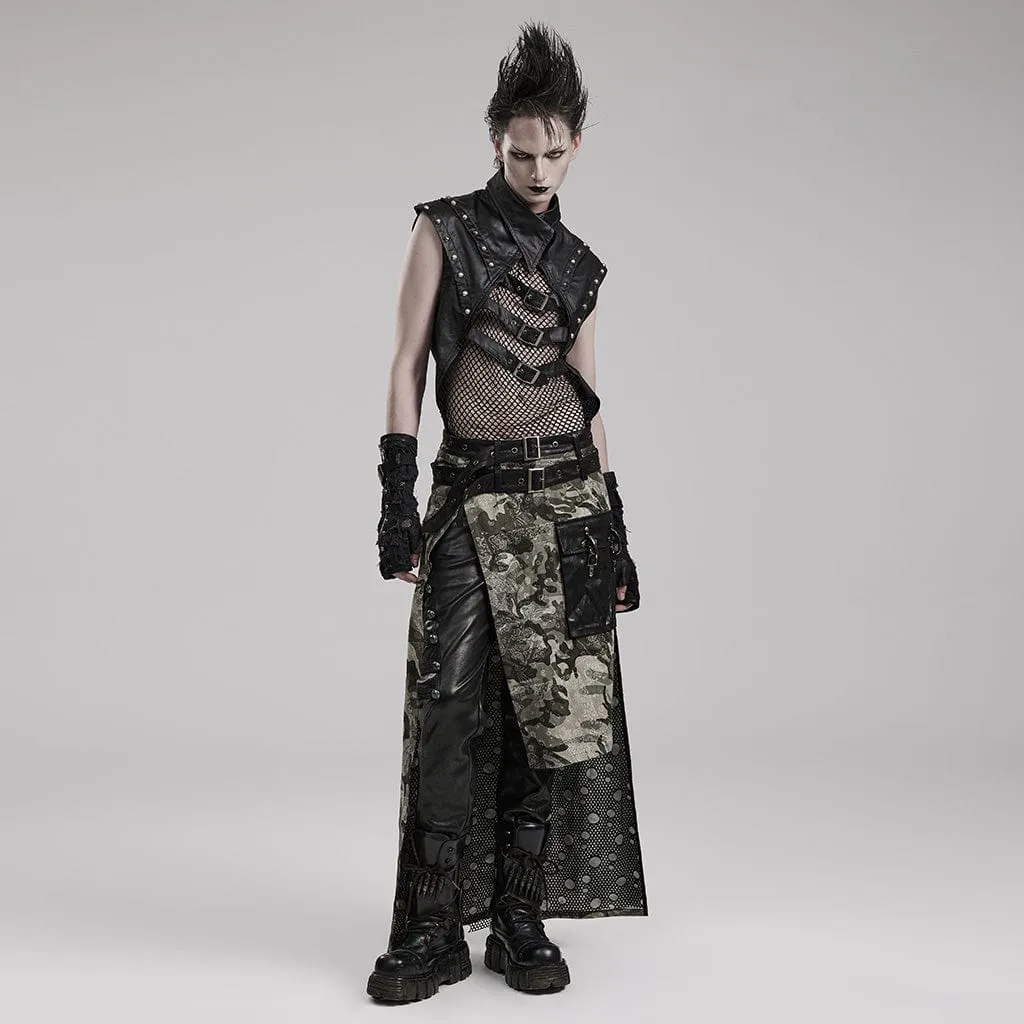 Herren Punk Splice Mesh Kunstleder Weste