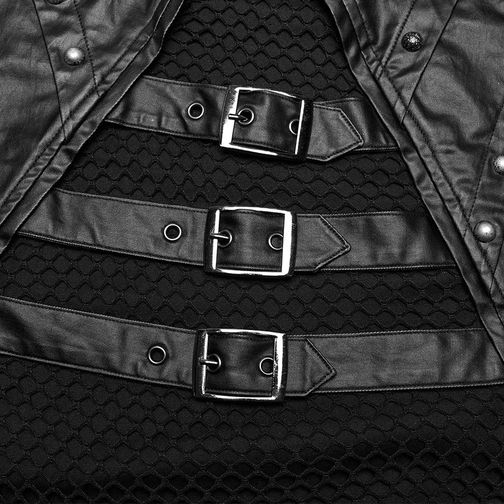 Herren Punk Splice Mesh Kunstleder Weste