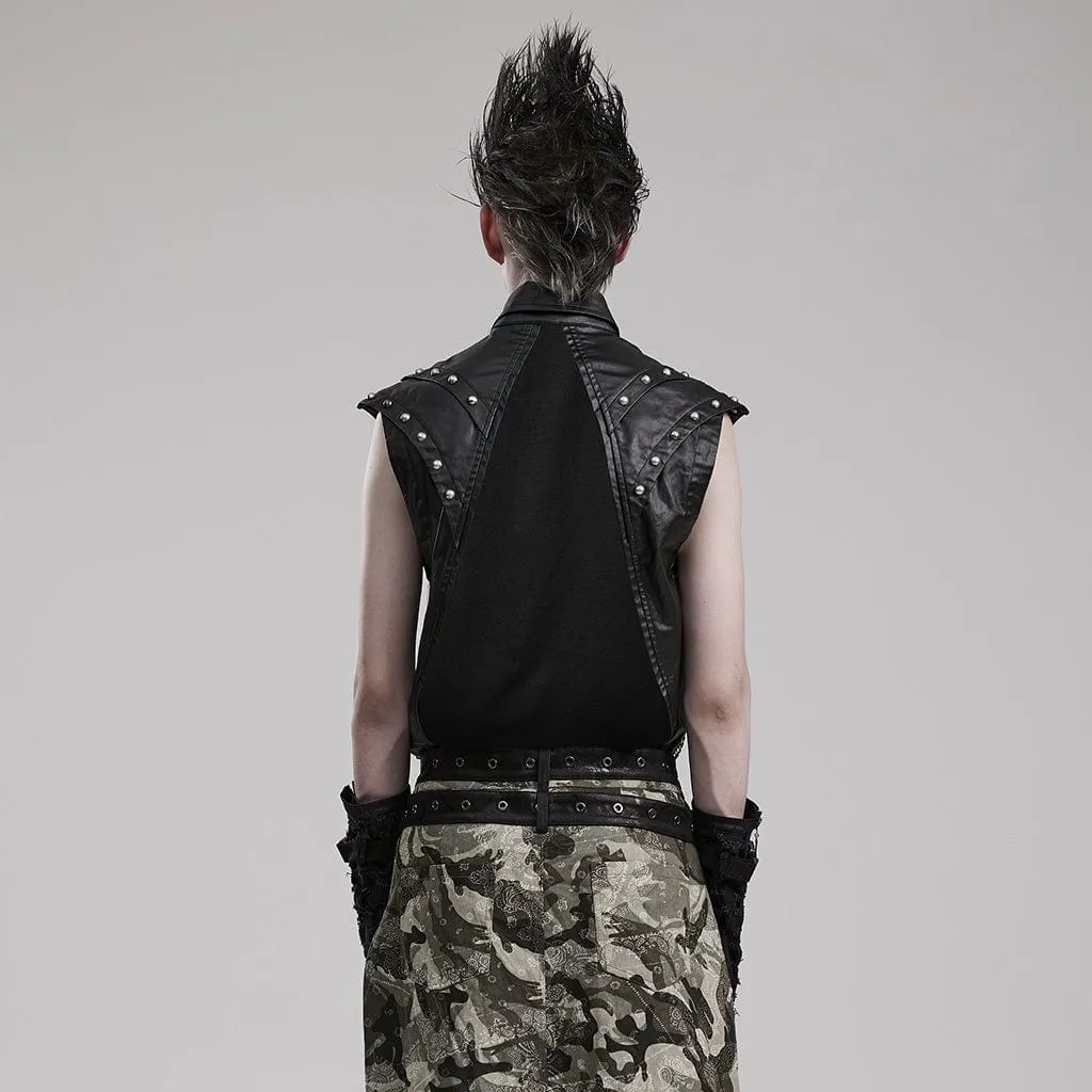 Herren Punk Splice Mesh Kunstleder Weste