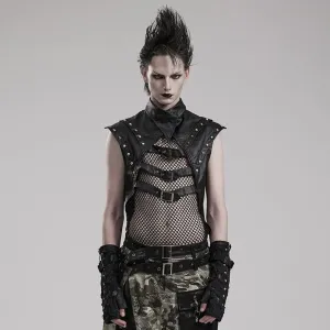 Herren Punk Splice Mesh Kunstleder Weste