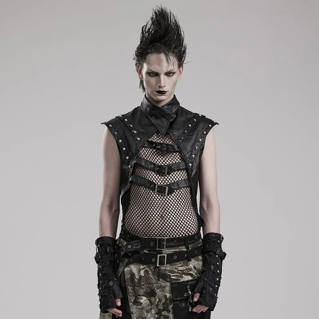 Herren Punk Splice Mesh Kunstleder Weste
