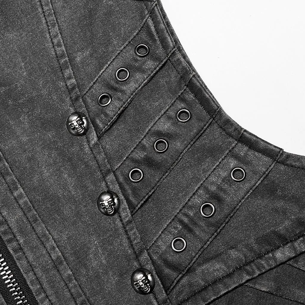 Herren Punk Stehkragen Schnörkel Vintage Weste