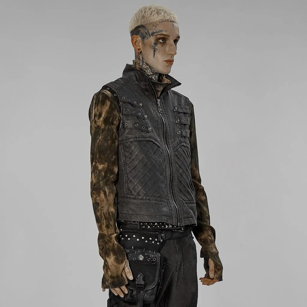 Herren Punk Stehkragen Schnörkel Vintage Weste