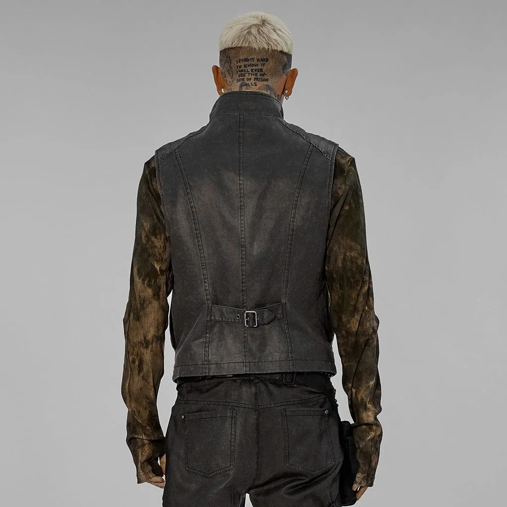 Herren Punk Stehkragen Schnörkel Vintage Weste