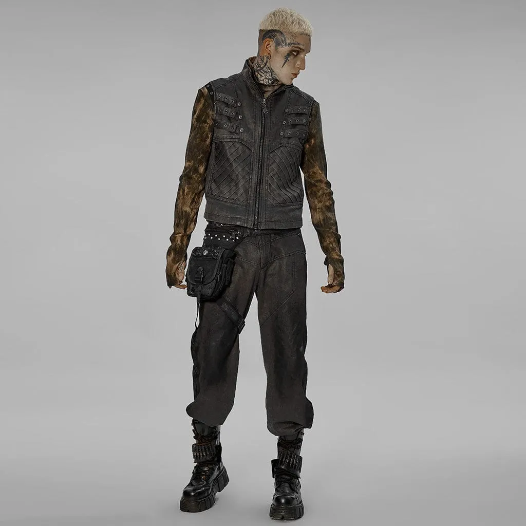 Herren Punk Stehkragen Schnörkel Vintage Weste