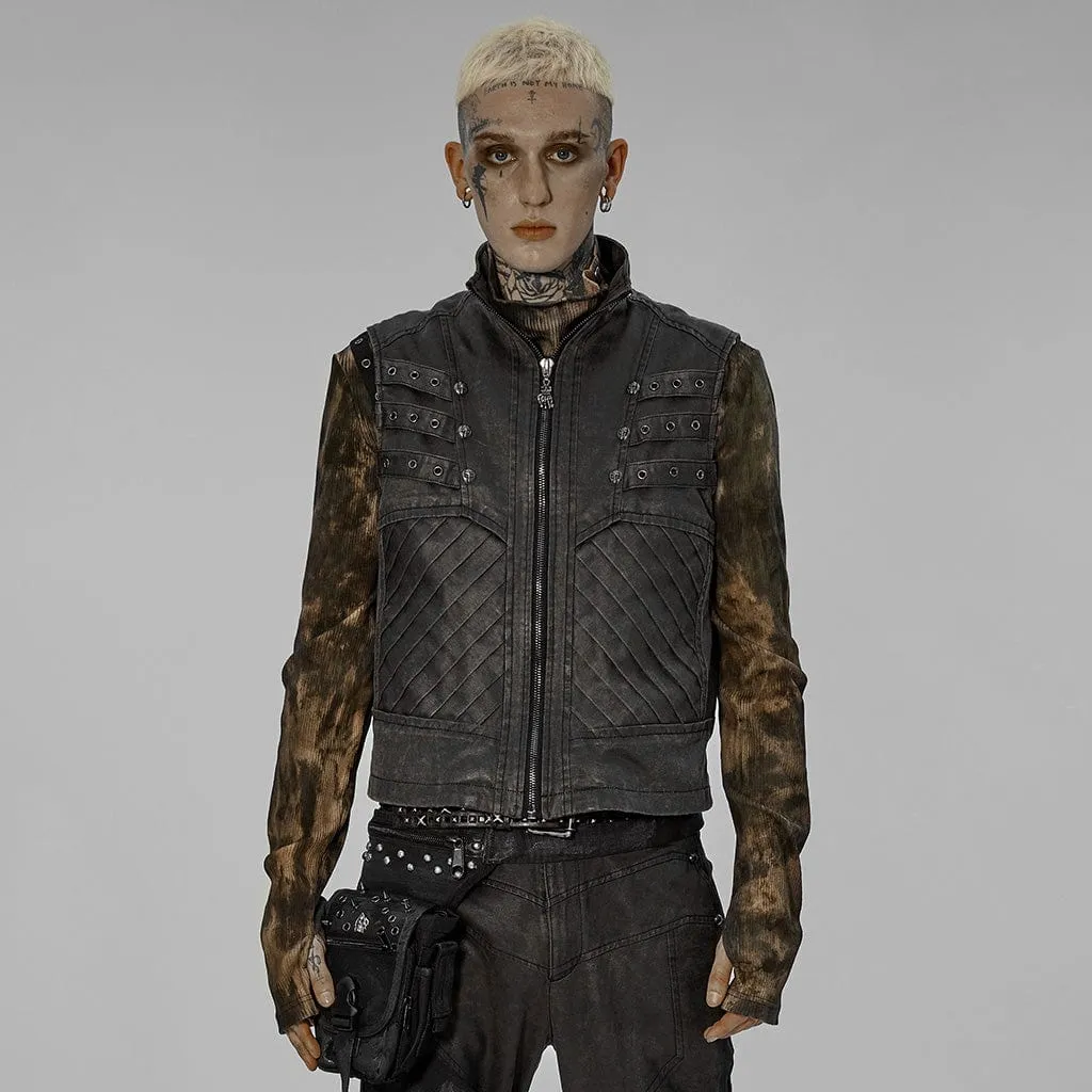 Herren Punk Stehkragen Schnörkel Vintage Weste