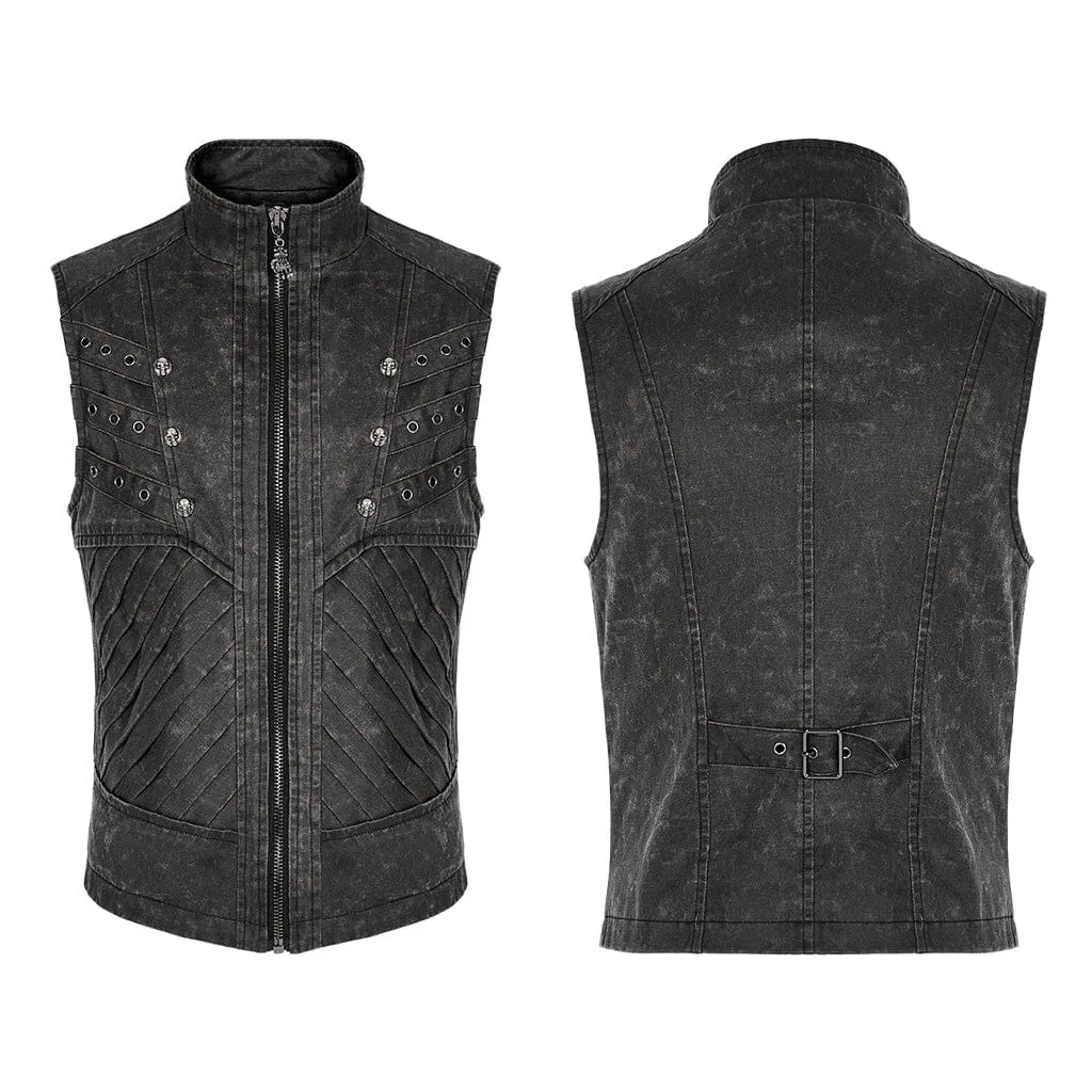 Herren Punk Stehkragen Schnörkel Vintage Weste